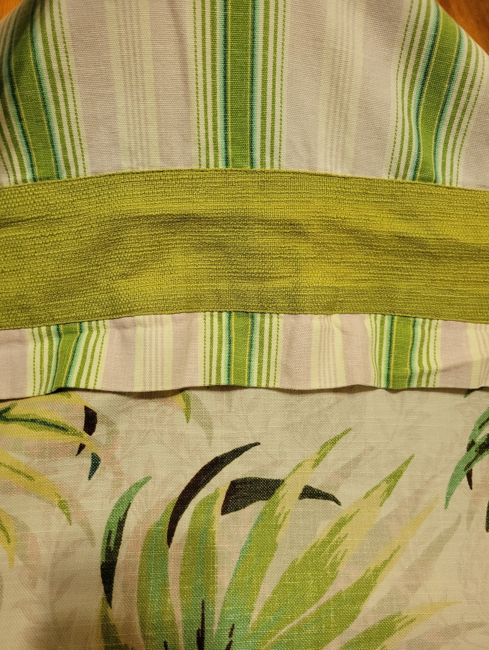 Williamsburg Pastel Striped and Tropical Print Curtains Panels with Green Trim
